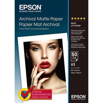 Papier photo Epson C13S041344 A3 190 g/m2 Blanc 50 feuilles