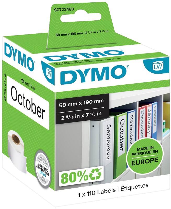 DYMO LW Etiketten Authentisch 99019 18433 Selbsthaftend Schwarz auf Weiss 59 x 190 mm 110 Etiketten