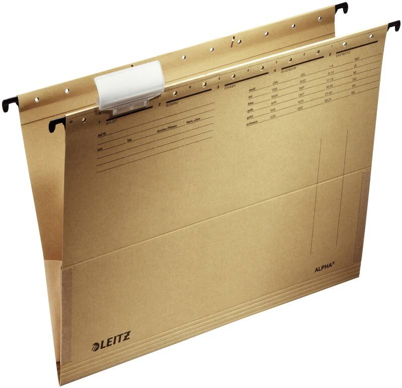 Leitz ALPHA Hängetaschen 1916 A4 V-Base 15 mm 250 g/m² Naturbraun 100% Recycelter Natron-Karton 25 Stück