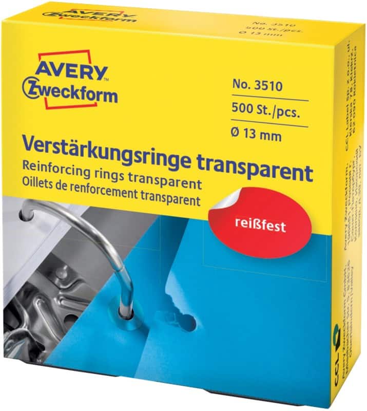 AVERY Zweckform Economy 3510 Verstärkungsringe PP (Polypropylen) Transparent 13 (Ø) mm 500 Stück