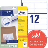 Étiquettes universelles Ultragrip Laser AVERY Zweckform 4781 Adhésif A4 Blanc 97 x 42.3 mm 30 Feuilles de 12 Étiquettes