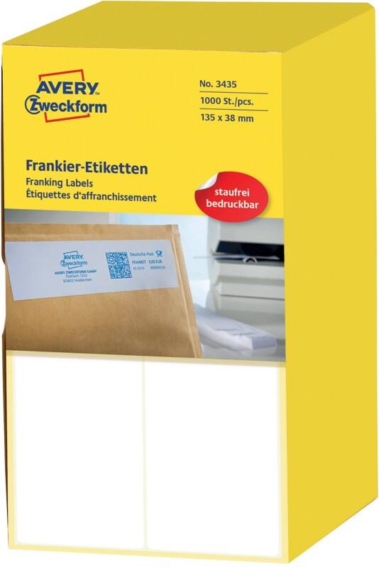 Étiquettes d'affranchissement AVERY Zweckform 3434 Blanc 38 x 135 mm 500 Feuilles de 2 Étiquettes