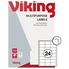 Étiquettes multifonctions Viking 61330 Autocollantes 64,6 x 33,8 mm Blanc 2 400 Étiquettes 100 Feuilles de 24 Étiquettes