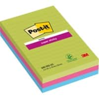 Notes Super Sticky Post-it 101x152mm Assortiment Rectangulaire Ligné 3Blocs de 45 Feuilles
