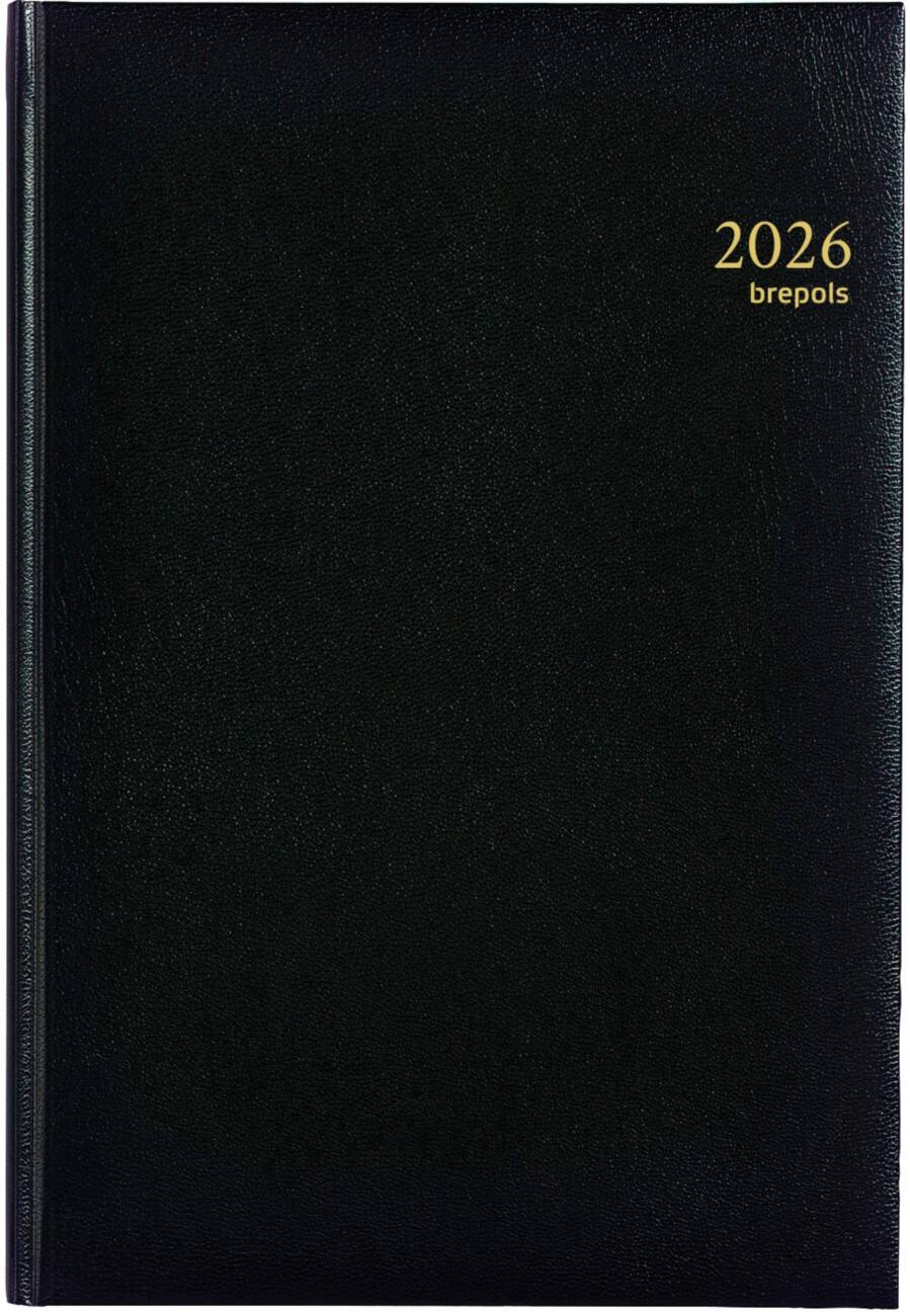Agenda Brepols Omega 2026 1 Semaine sur 2 pages Allemand, Anglais, Français, Italien, Néerlandais, Espagnol Noir 0,030,1256,01,6,0