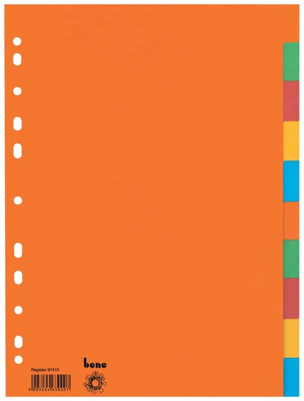 Bene Blanko Register DIN A4 Farbig Sortiert 10-teilig Pappkarton 4 Löcher 97410