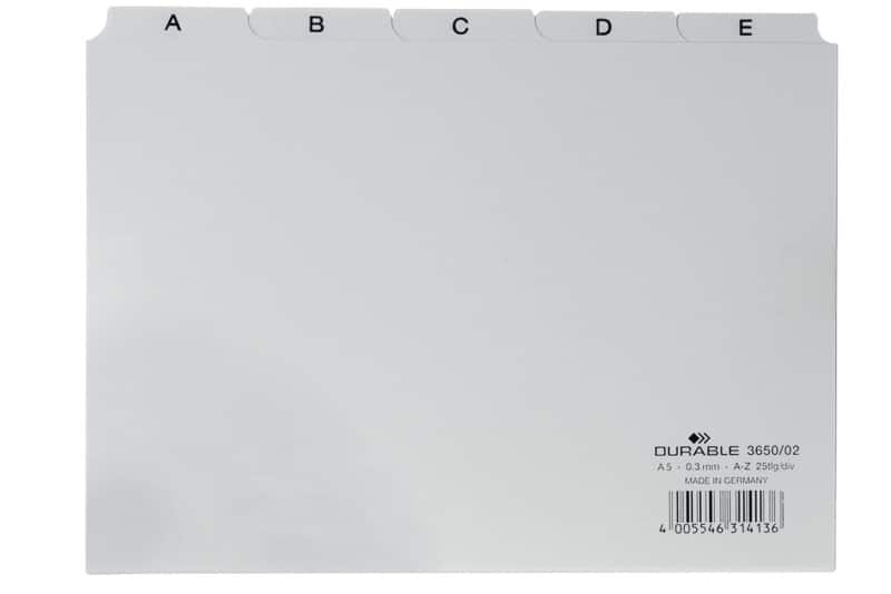 Fiches index alphabétique DURABLE A-Z Blanc 21 x 14,8 cm 25 Unités