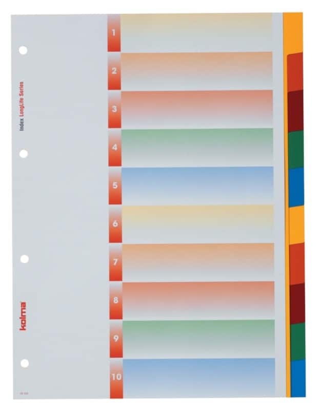 Kolma Superstrong Blanko Zahlenregister  A4 hoch Mehrfarbig 10-teilig PVC (Polyvinylchlorid) 4 Löcher 19.104.20