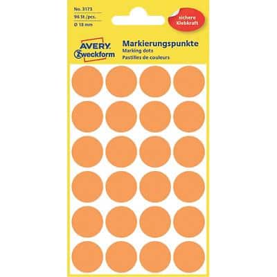 Pastilles autocollantes AVERY Zweckform 3173 Orange Rond Ø 18 mm 4 Feuilles de 24 Étiquettes