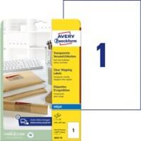 Étiquettes d'adresse jet d'encre AVERY Zweckform QuickPEEL™ A4 Transparent 210 x 297 mm 25 Feuilles de 1 Étiquettes