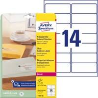 Étiquette d'adresse Autocollant AVERY Zweckform L7563-25 Imperméable A4 Transparent 99.1 x 38.1 mm 25 Feuilles de 14 Étiquettes