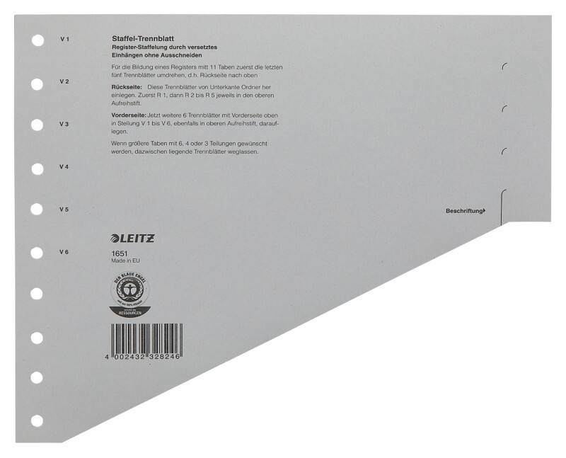 Intercalaires Leitz 1 à 15 A4 extra large Gris 15 intercalaires Carton 10 Perforations 1651 100 Unités