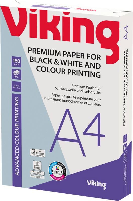 Viking Advanced Colour Printing A4 Druckerpapier 160 g/m² Glatt Weiss 169 CIE 250 Blatt