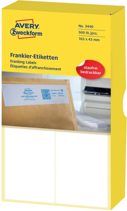 Étiquettes d'affranchissement Franking AVERY Zweckform 3440 Blanc 163 x 43 mm 250 Feuilles de 2 Étiquettes