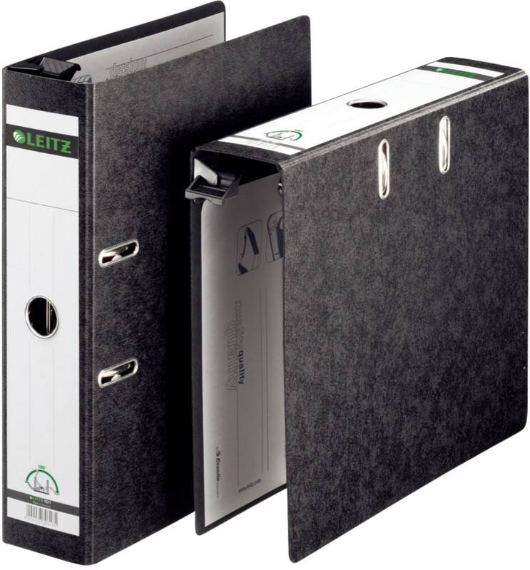 Classeur à levier Leitz Large 180° A4 80 mm Noir 2 Anneaux 1821 Panneau dur Effet Marbre Portrait Recyclé