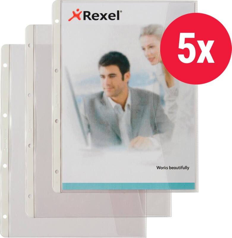 Hetzel Prospekthüllen A4 Genarbt Transparent 140 Mikron PVC (Polyvinylchlorid) Öffnung rechts 4 Löcher 5 Stück