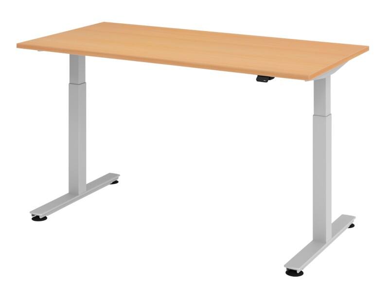 Hammerbacher XMST VXMST Elektrisch Höhenverstellbar Sitz-Stehschreibtisch Rechteckig Buche T-Fuß 1.600 (B) x 800 (T) x 1.200 (H) mm Spanplatte, Stahl