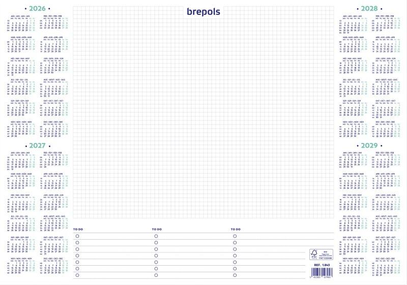 Calendrier de bureau Brepols DeskMate 2024 - 2027 Néerlandais, Français, Allemand, Anglais 35 (l) x 0,5 (P) x 50 (H) cm Blanc