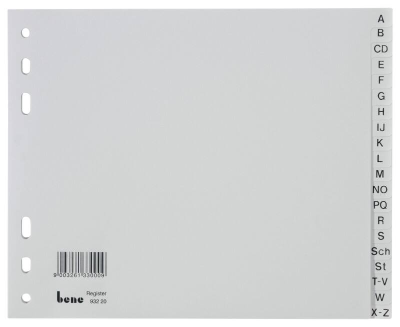 Bene A - Z Alphabetische Register A5 Grau 20-teilig PP (Polypropylen) 6 Löcher 93220