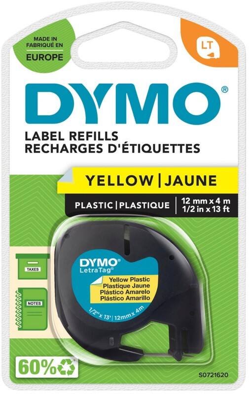 Dymo LT S0721620 / 91202 Authentic LetraTag Schriftband Selbstklebend Gelb 12 mm x 4m