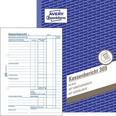 AVERY Zweckform Kassenbuch 305 Weiss A5 Perforiert 50 Blatt