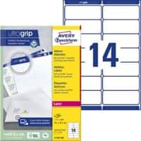 Étiquettes d'adresse Ultragrip AVERY Zweckform L7163-100 Adhésif A4 Blanc 99.1 x 38.1 mm 100 Feuilles de 14 Étiquettes