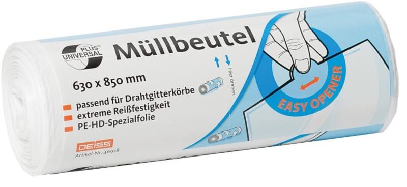 Sac-poubelle Universal Plus Déchets légers DEISS 80 L Blanc PE (Polyéthylène) 70 microns 40 Unités