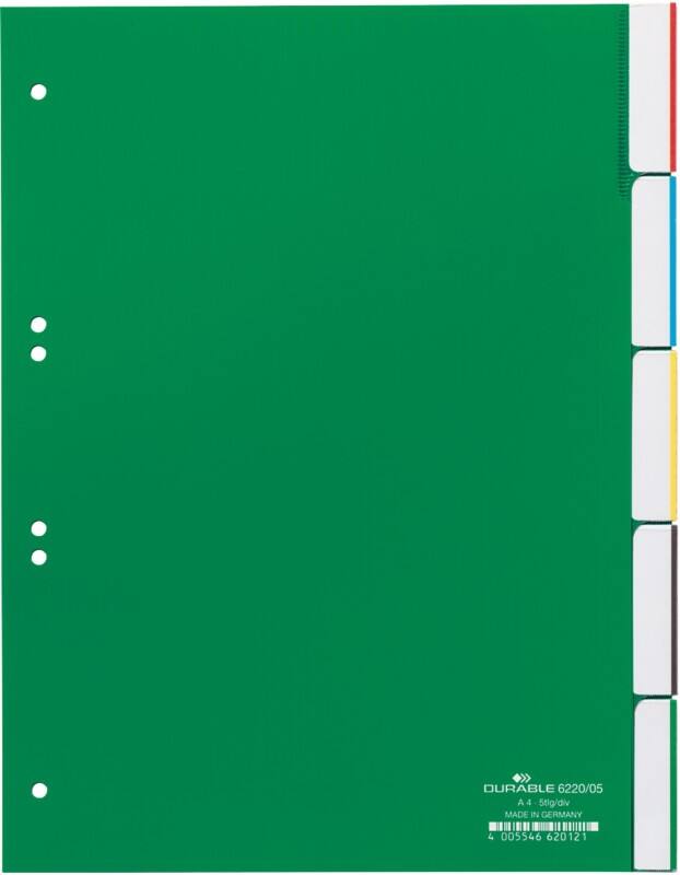 DURABLE Blanko Register DIN A4 Grün 5-teilig PVC (Polyvinylchlorid) 6 Löcher 6220