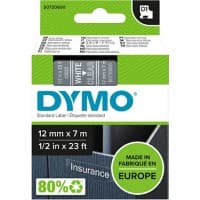 Dymo D1 S0720600 / 45020 Authentic Schriftband Selbstklebend Weisser Druck auf Transparent 12 mm x 7m