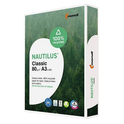 Nautilus Classic DIN A3 Druckerpapier Recycelt 100% 80 g/m² Milchglas Weiß 500 Blatt