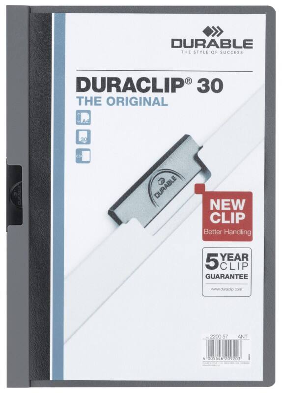 Farde à clip DURABLE Duraclip A4 Anthracite PVC Dos : 3 mm
