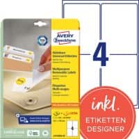 Étiquettes repositionnables AVERY Zweckform L4733REV-25 Stick & Lift Blanc A4 99,1 x 139 mm 30 Feuilles de 4 Étiquettes