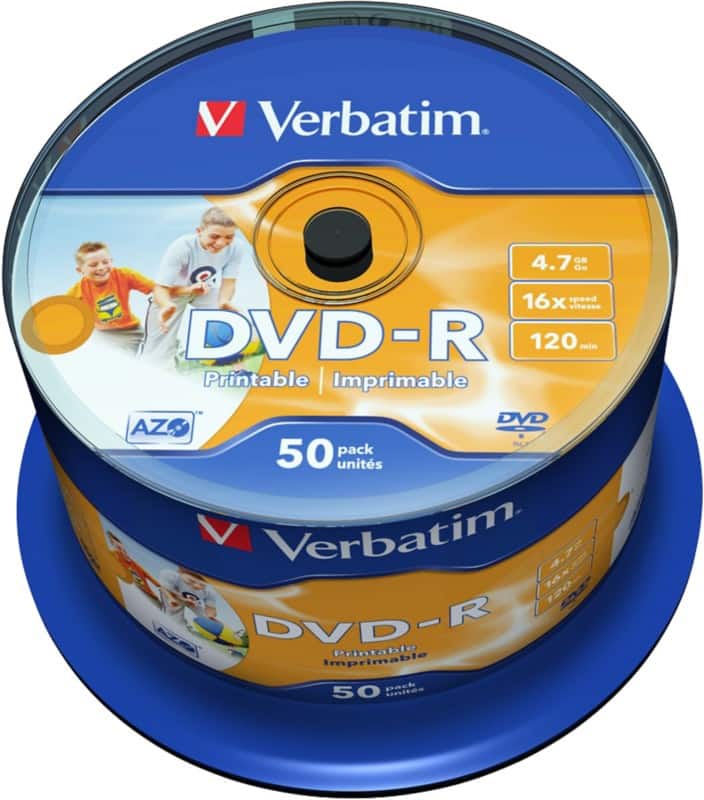 DVD + R Verbatim 16x 4.7 Go Printable Spindle 50 Unités