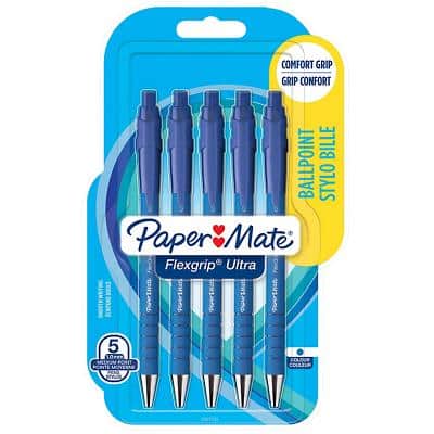 PaperMate Druckkugelschreiber FlexGrip Ultra 0,37 mm Blau Packung mit 5 Stück