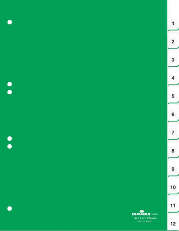 DURABLE 1 bis 12 Zahlenregister DIN A4 Grün 12-teilig PVC (Polyvinylchlorid) 6 Löcher 6210