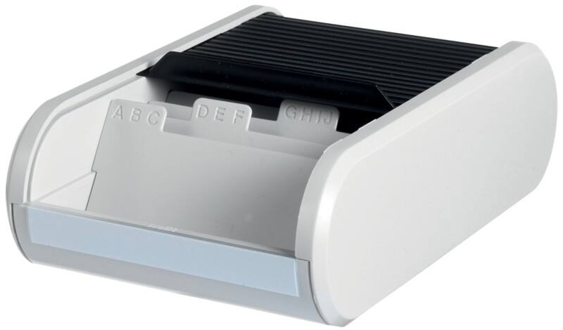 helit Visitenkartenbox H6218098 DIN A8 300 Karten Lichtgrau, Schwarz 13,6 x 24 x 6,7 cm