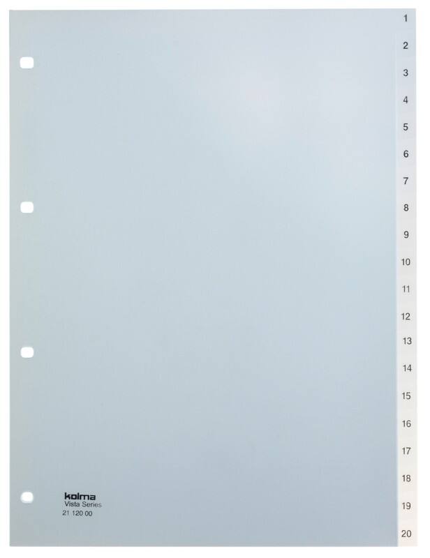Intercalaires numériques Vista 1 à 20 Kolma A4 Transparent 20 intercalaires PP (Polypropylène) 4 Perforations 21.120.00