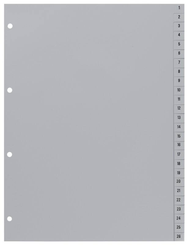 Intercalaires polypropylène Hetzel A4 Gris 52 intercalaires numériques 1 à 52