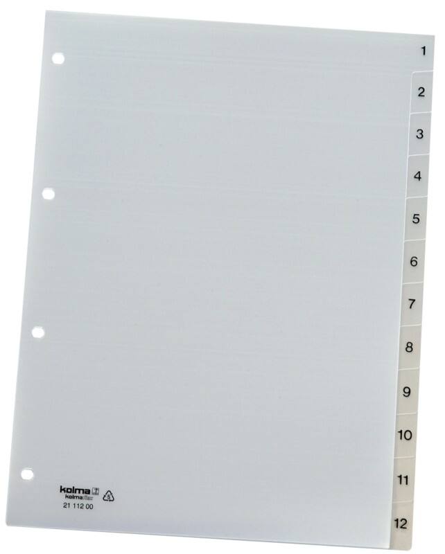 Kolma Vista 1 bis 12 Zahlenregister  A4 Transparent 12-teilig PP (Polypropylen) 4 Löcher 21.112.00