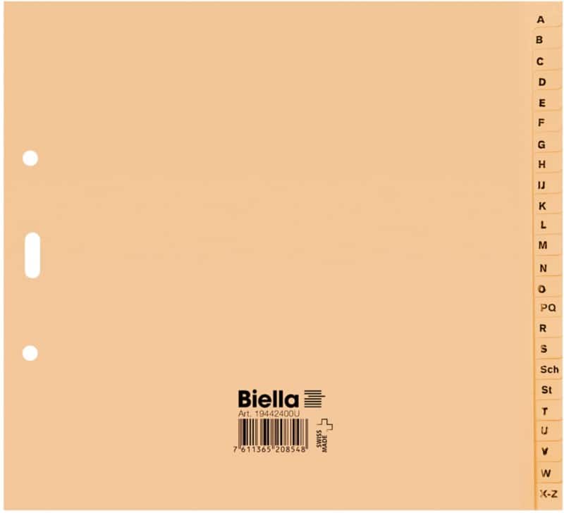 Biella A - Z Alphabetische Register DIN A4 Braun 24-teilig 180 g/m² 2 Löcher