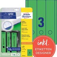 Étiquettes pour dos de classeurs AVERY Zweckform Ultragrip L4754-20 Vert A4 61 mm 20 Feuilles de 3 Étiquettes