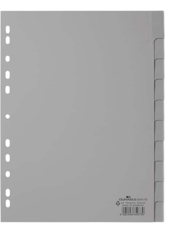 Intercalaires numériques 1 à 10 DURABLE A4 Gris 10 intercalaires PP (Polypropylène) 11 Perforations 6441