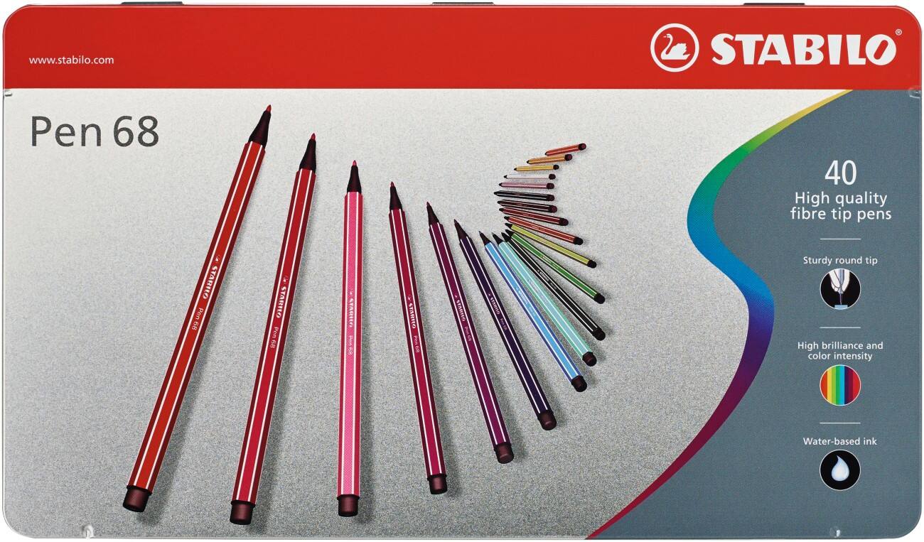 Feutres STABILO Pen 68 Pointe ronde Assortiment de couleurs 40 Unités