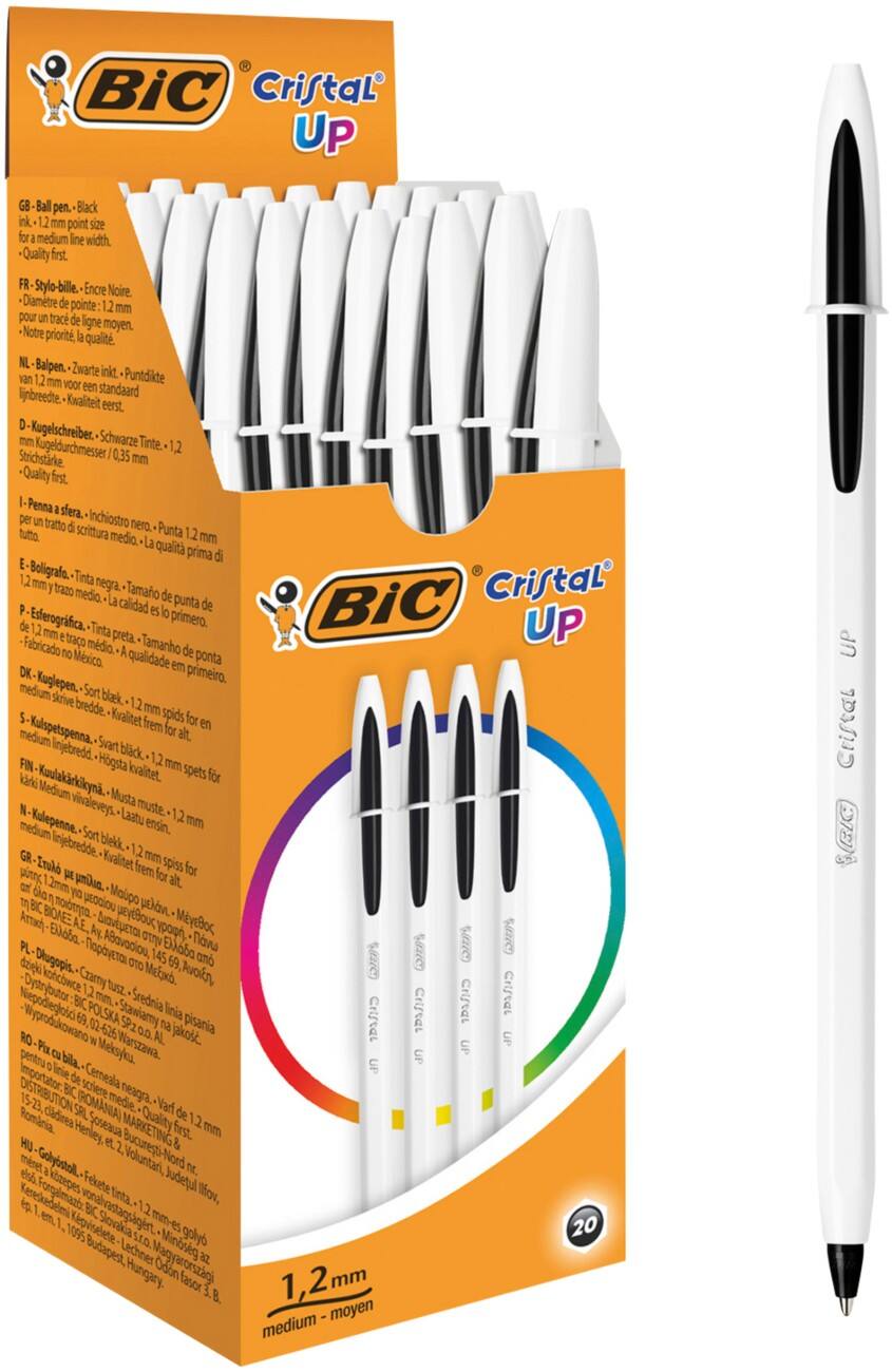 Stylo bille BIC Cristal Up 0.6 mm Noir 20 Unités