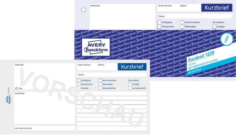 Formulaire de lettre courte AVERY Zweckform 1020 Blanc, bleu C5/6 21 x 9,9 cm 100 Feuilles