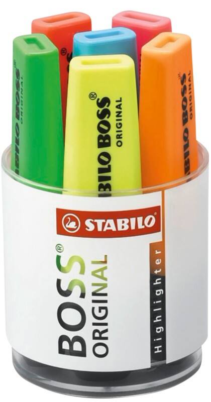 STABILO BOSS ORIGINAL Textmarker Farbig assortiert Breit Keilspitze 2 - 5 mm Nachfüllbar 6 Stück