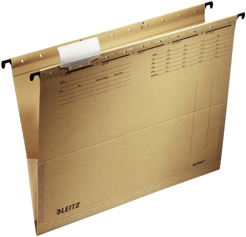 Leitz ALPHA Hängetaschen 1916 A4 V-Base 15 mm 250 g/m² Naturbraun 100% Recycelter Natron-Karton 10 Stück