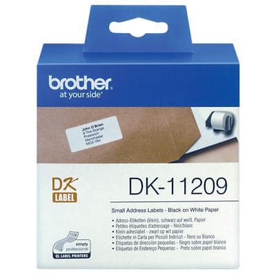 Étiquettes d'adresse Brother QL Authentique DK-11209 DK-11209 Autocollantes Noir sur Blanc 62 x 29 mm 800 Étiquettes
