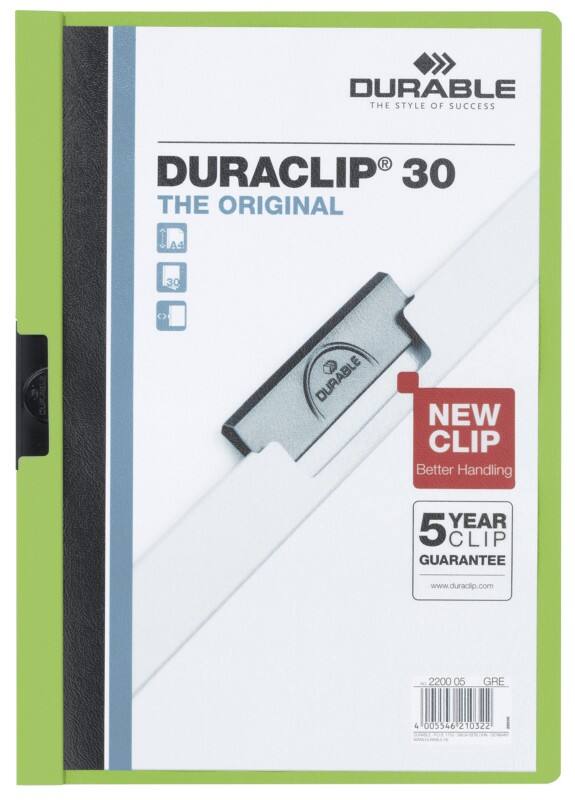 Farde à clip DURABLE Duraclip A4 Vert Polypropylène Dos : 3 mm