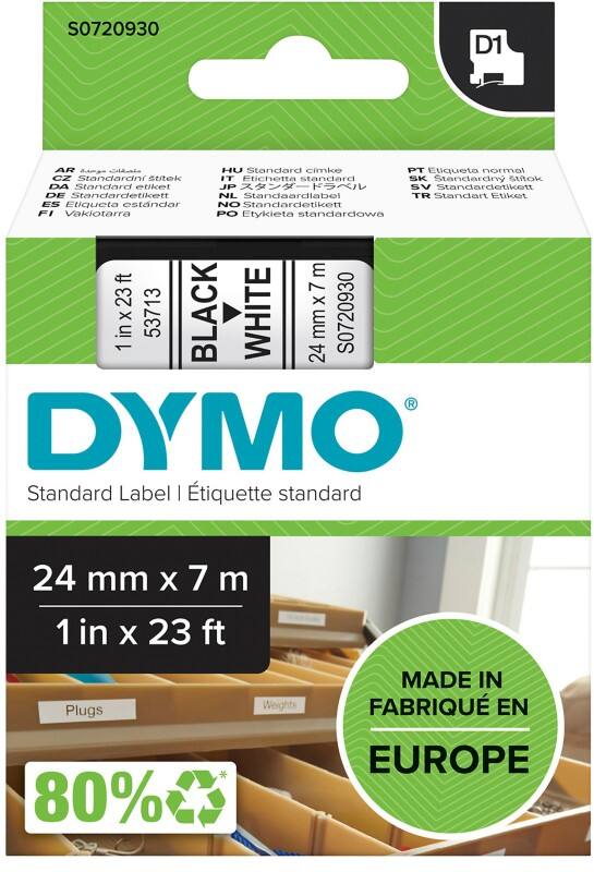 Dymo D1 S0720930 / 53713 Authentic Schriftband Selbstklebend Schwarzer Druck auf Weiss 24 mm x 7m